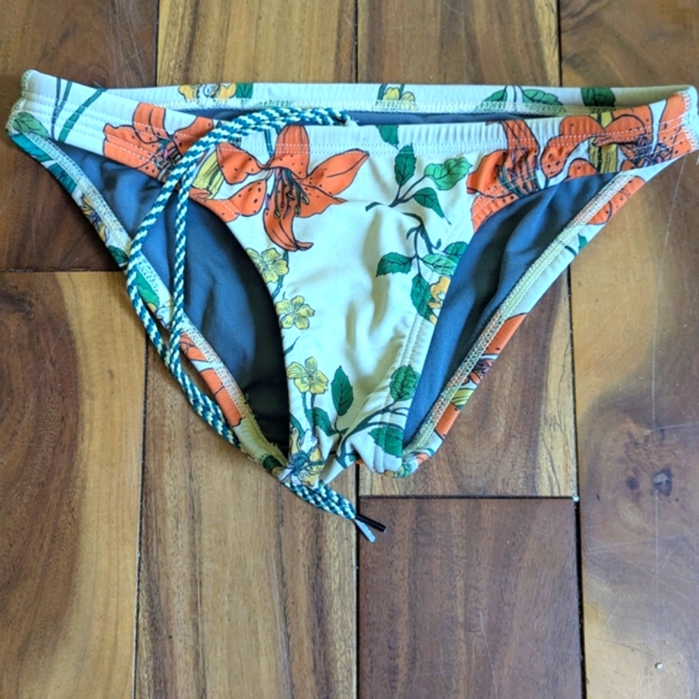 Floral Bikini Bottom with Orange and Green Accents